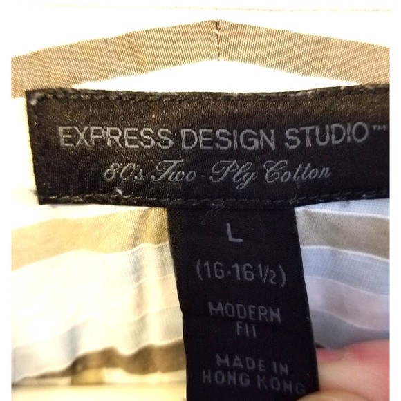 Express Button Up Shirt Men Sz Large 16 Brown Stripes Modern Fit Long Sleeve - Picture 6 of 15